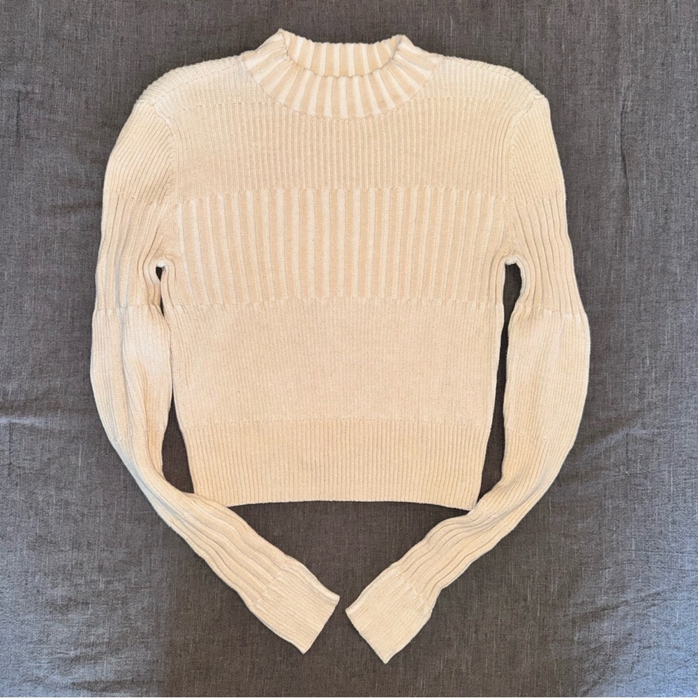 American Eagle Cream 100% Cotton Mock/Crew Neck Sweater